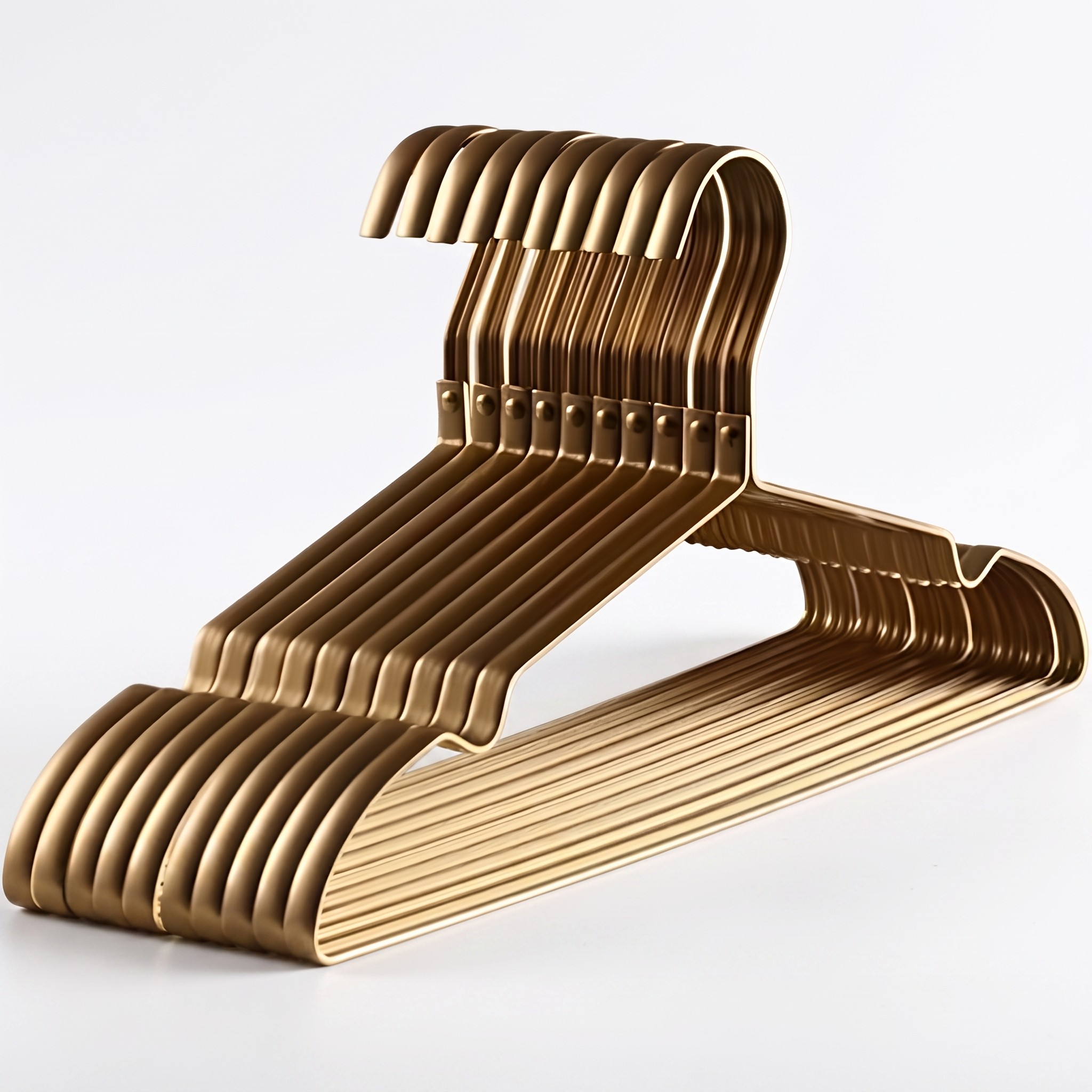 Ness gold aluminium clothes hangers shown as a set on a plain white background