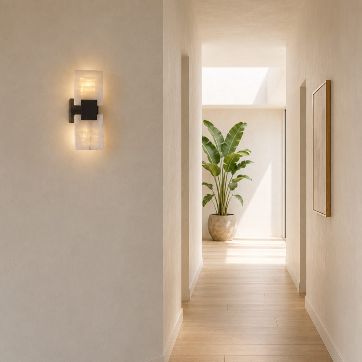 Newport marble wall light mounted on a wall