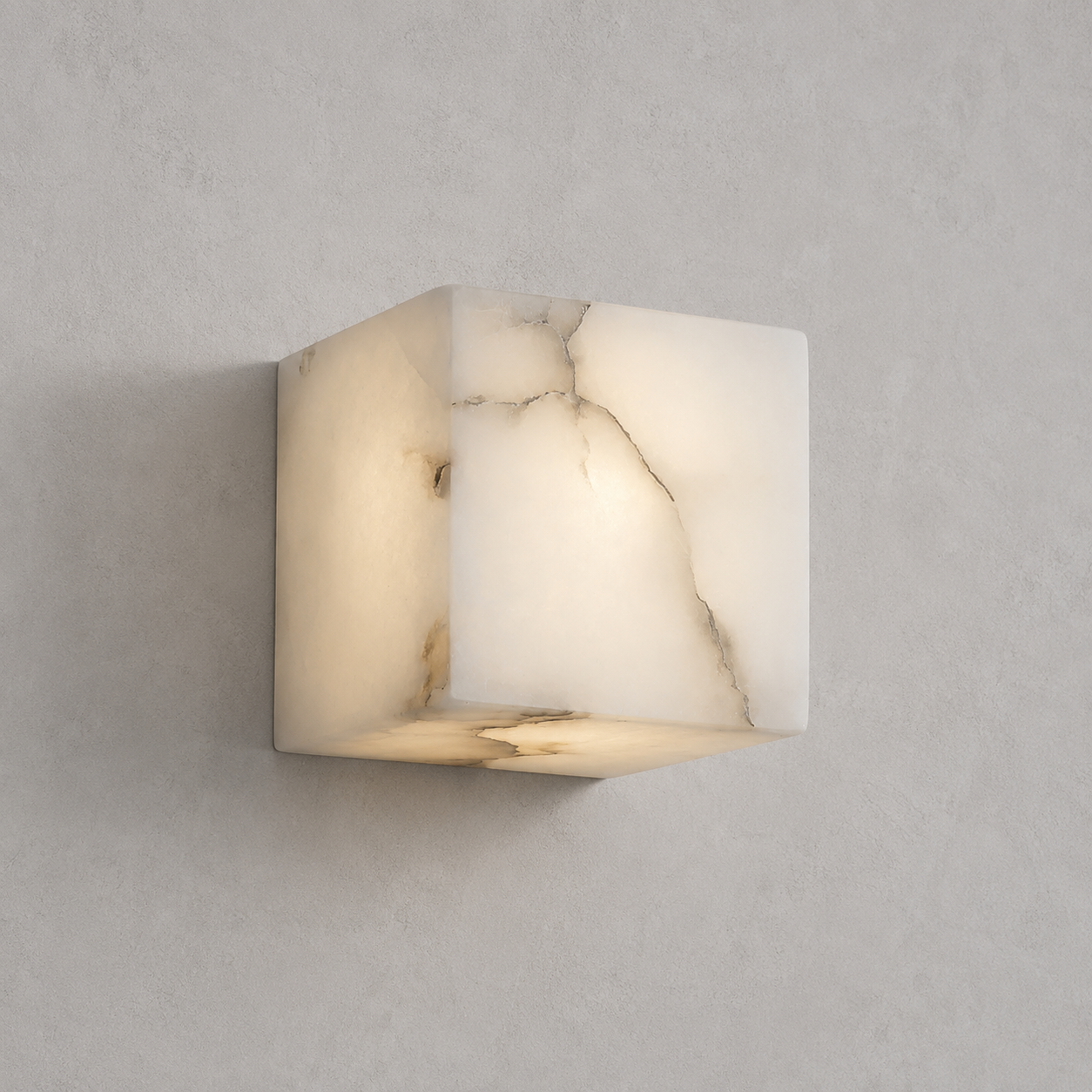 Nova cube marble wall lamp mounted on a wall