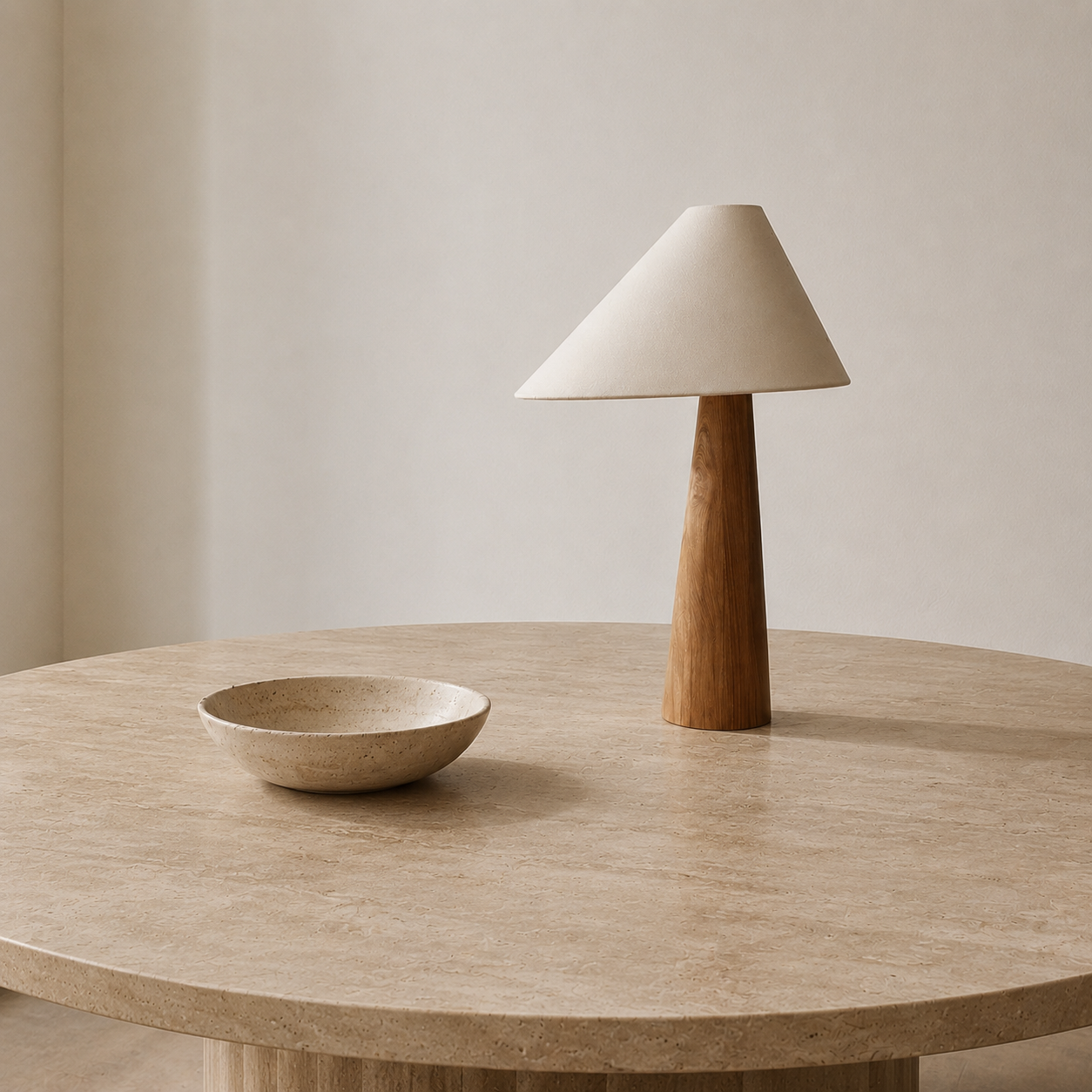 Nova Wood Table Lamp with natural timber base and fabric shade