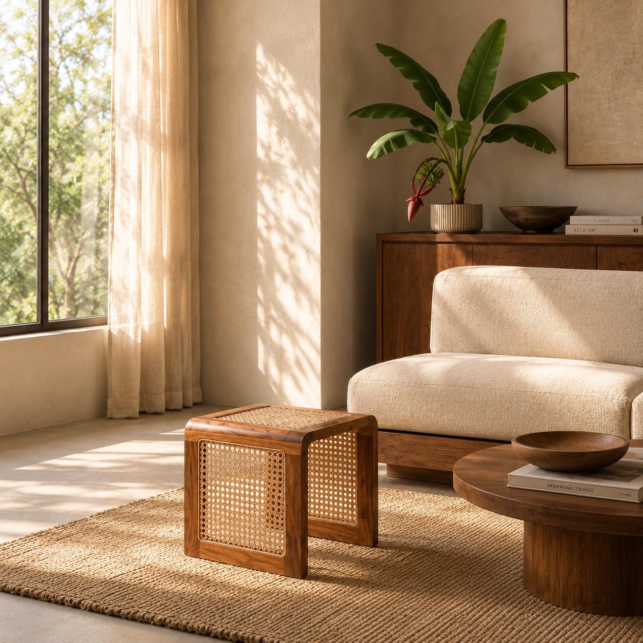 Nuggan Sculptural Solid Wood Side Table shown in full view