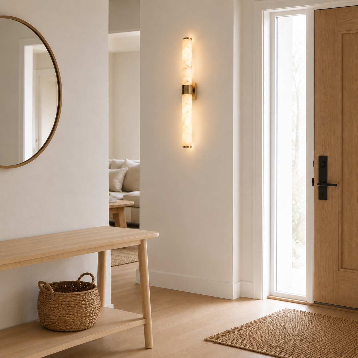 Oxford marble and brushed gold wall lamp mounted on a wall