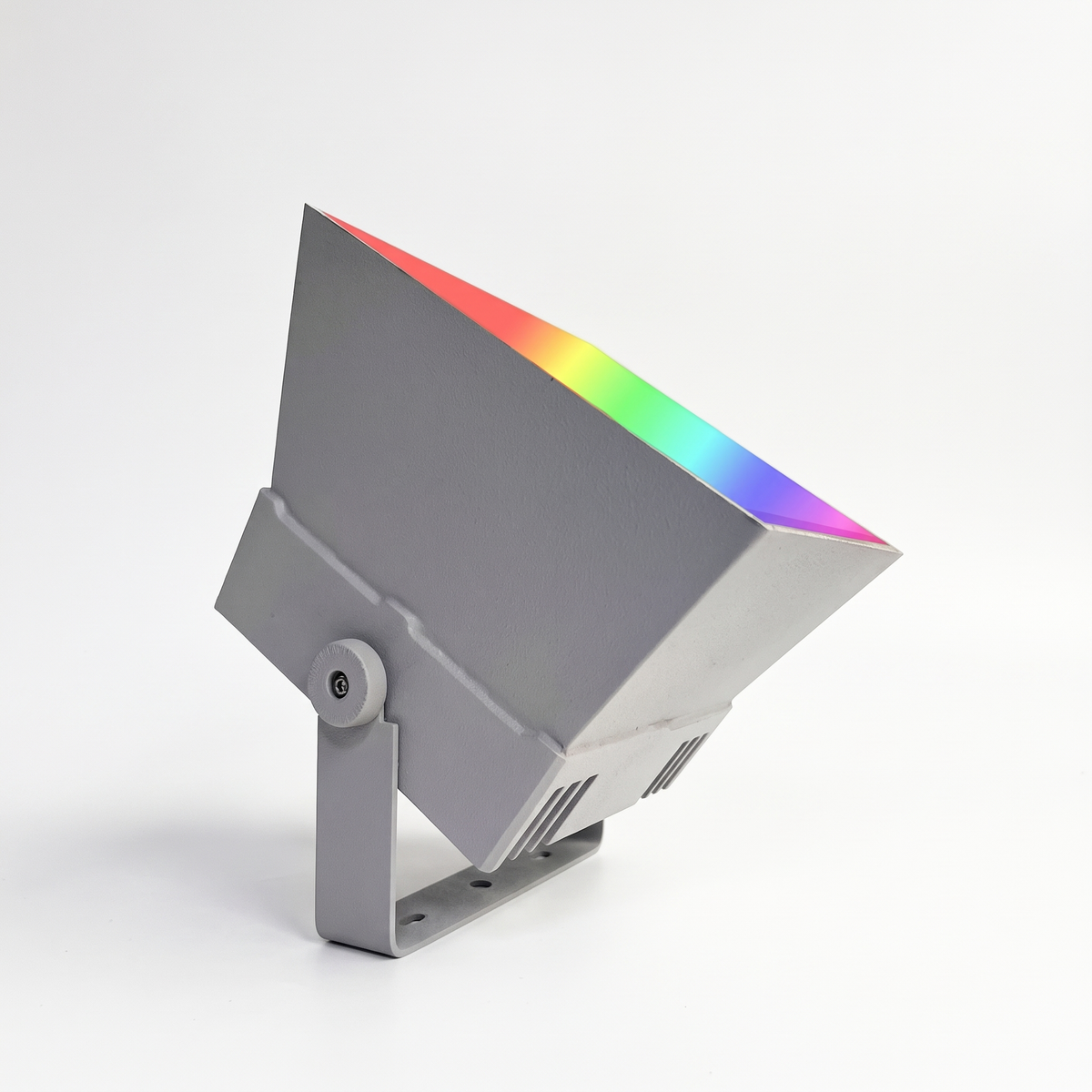 Oxford RGB outdoor spotlight in grey with its adjustable yoke bracket on a white background