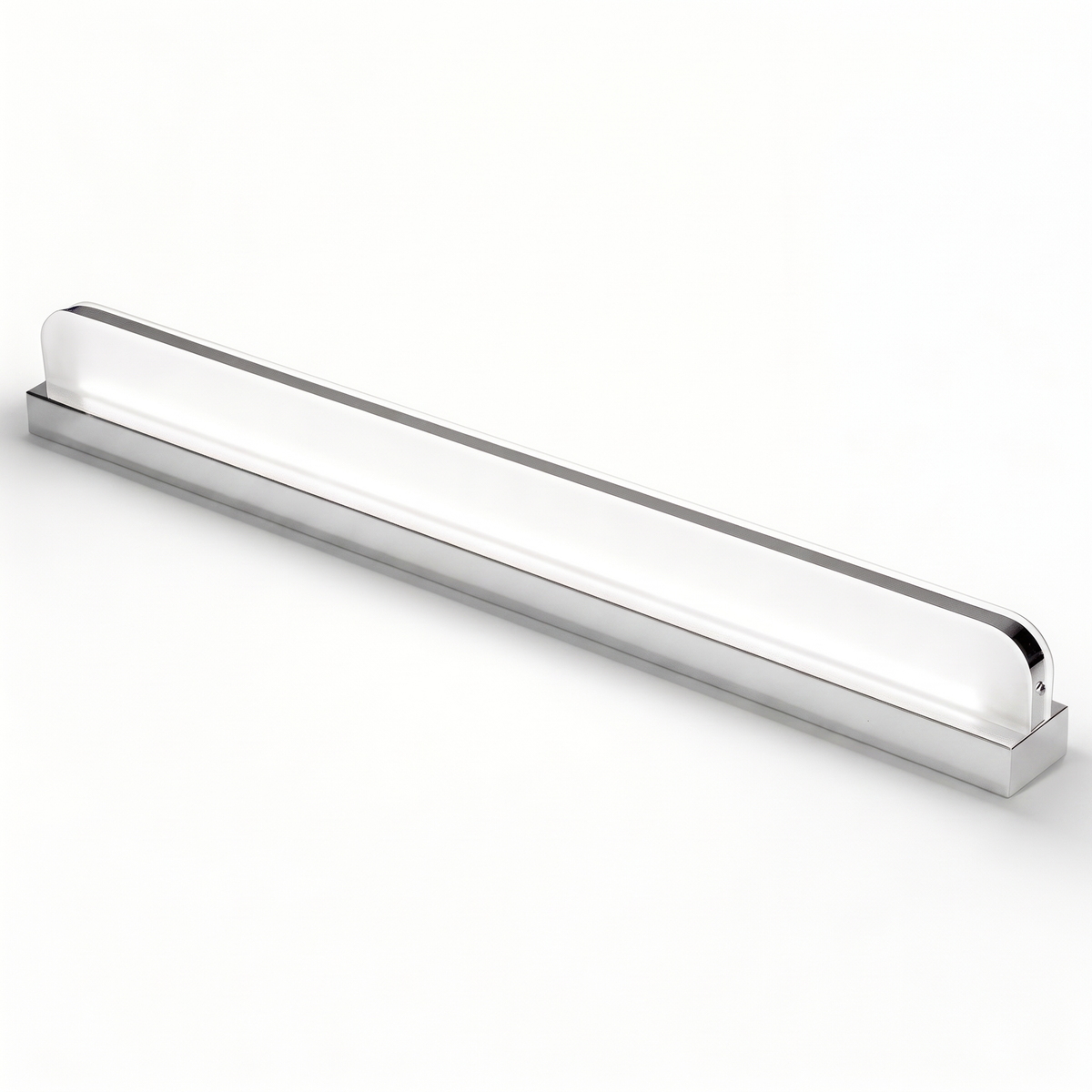 Plata LED vanity light with polished silver trim and white acrylic diffuser on a plain white background