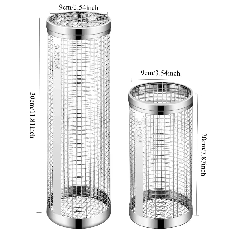 Prenta rolling grilling baskets sizes, large 30 x 9cm (11.8 x 3.5in) and small 20 x 9cm (7.9 x 3.5in)