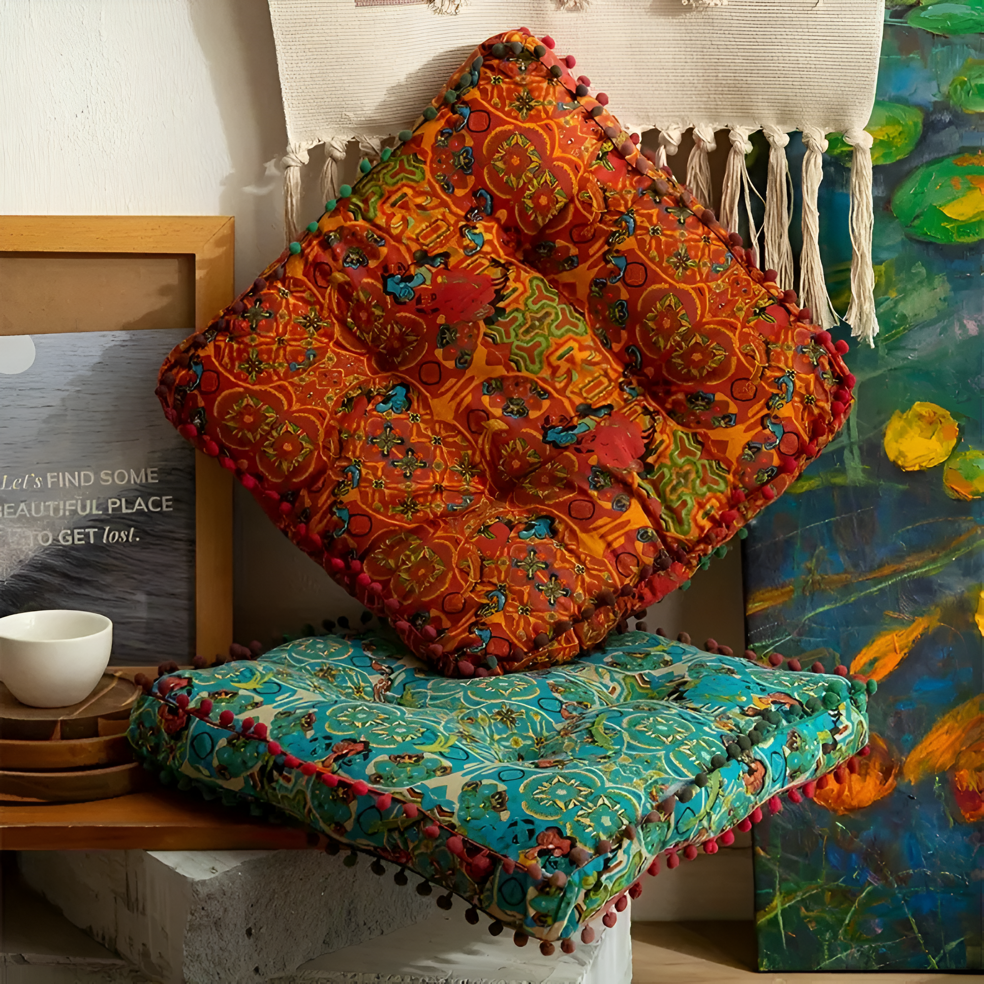 Side profile of the Rocio floor cushion showing its thick cushioning