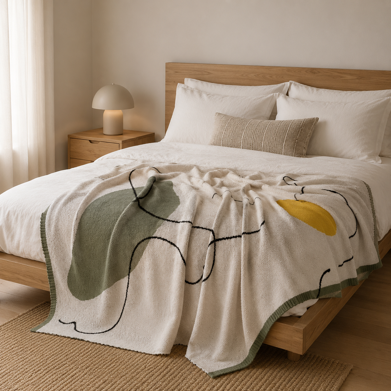 Ron Modern Textured Acrylic Throw Blanket draped over a sofa in a living room setting