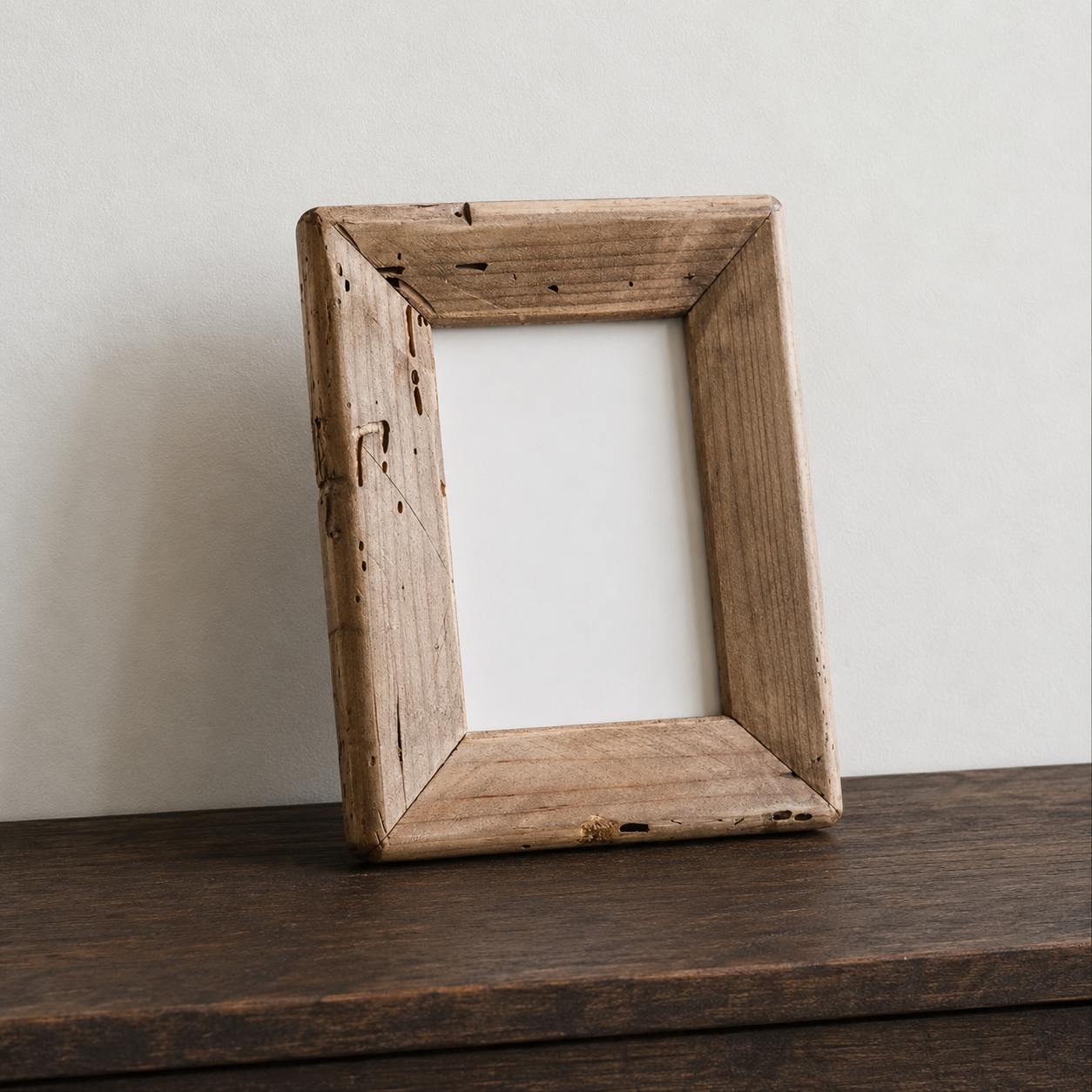 Rustic Pine Photo Frame styled with a family photo on a console table