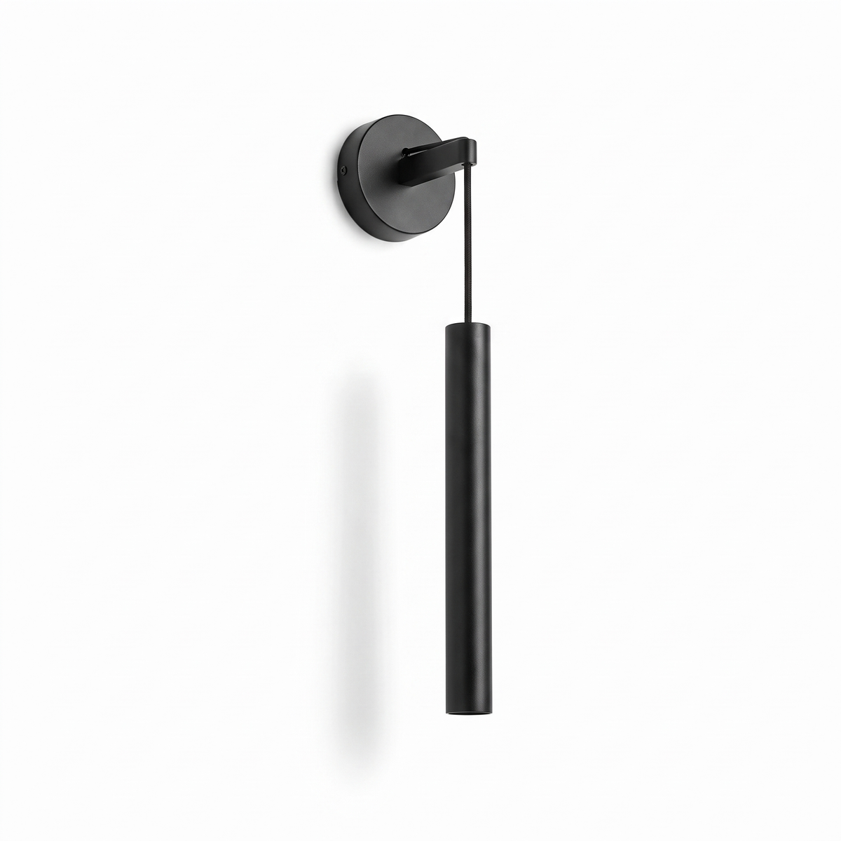 Sab black suspended cylinder LED wall sconce on a white background