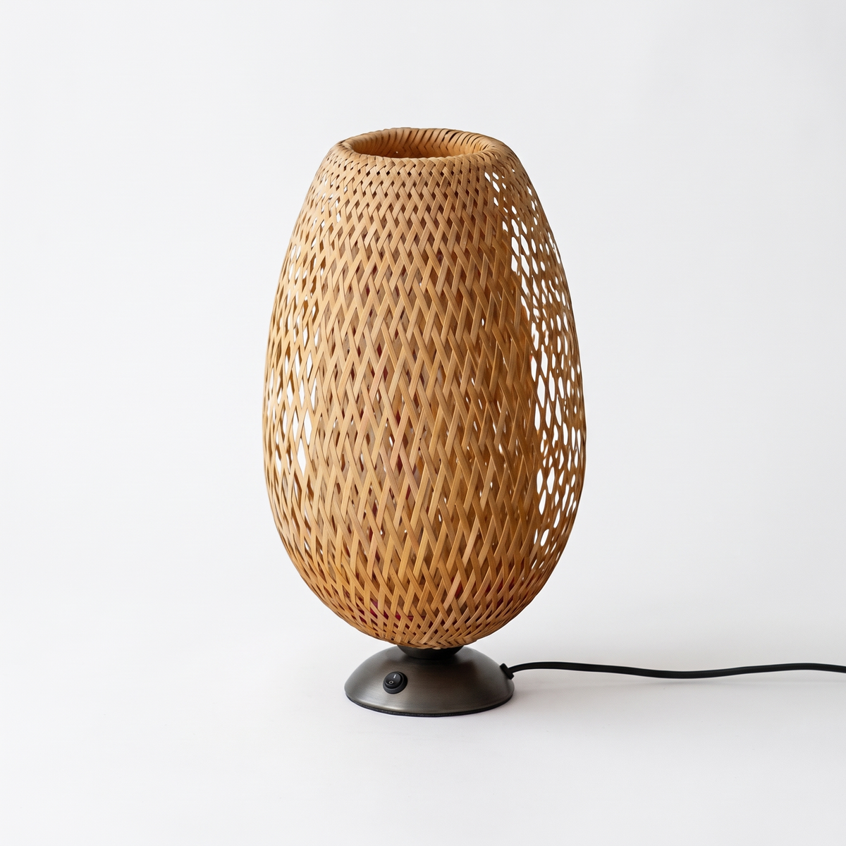 Sabatu bamboo table lamp tall size with metal base on a white background