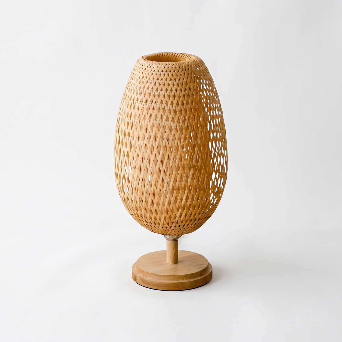 Sabatu bamboo table lamp tall size with wood base on a white background