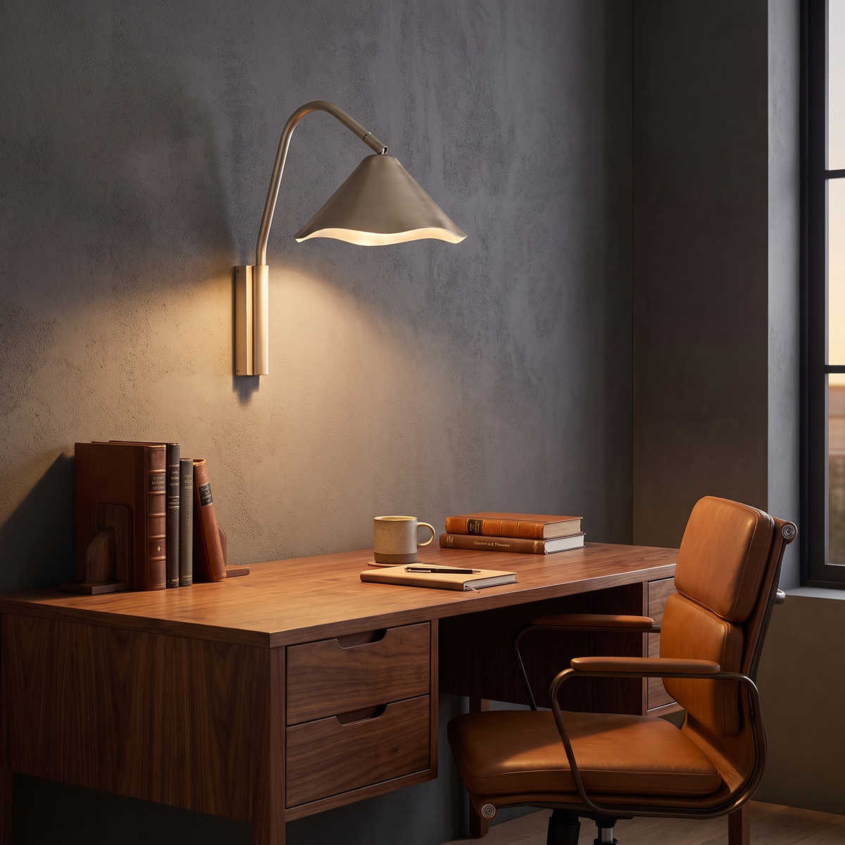 Sepo Arc wall sconce in a home study