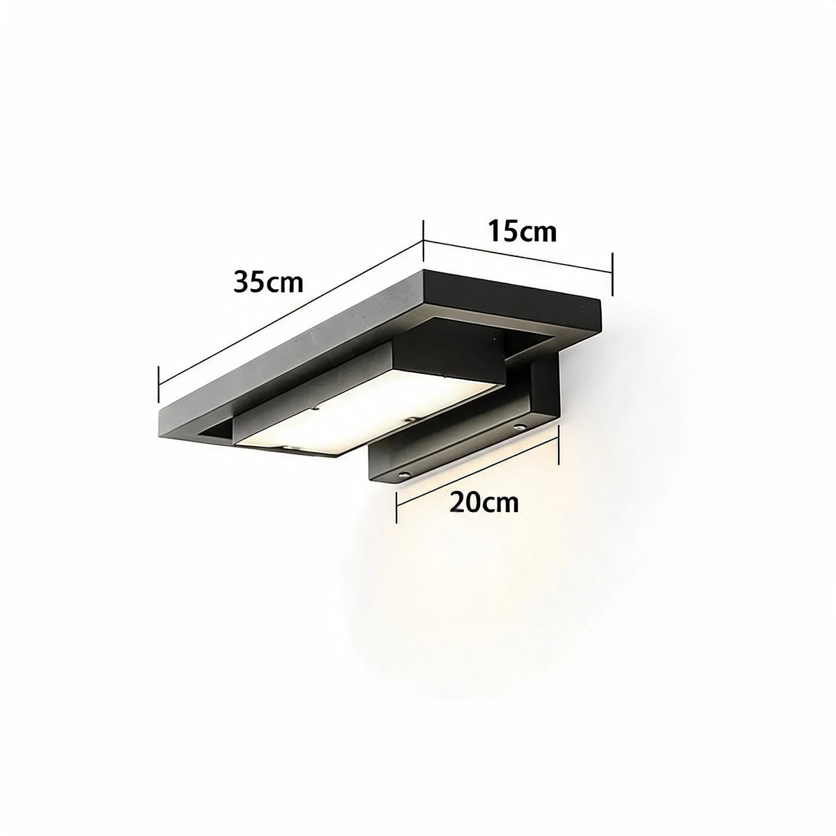 Shan outdoor wall light 35cm dimensions, 35 x 15cm (13.8 x 5.9in) with a 20cm (7.9in) wall bracket