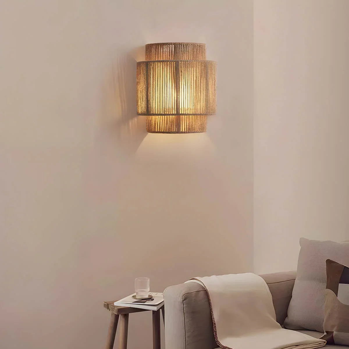Siberut woven rope wall light close-up of natural fibre texture
