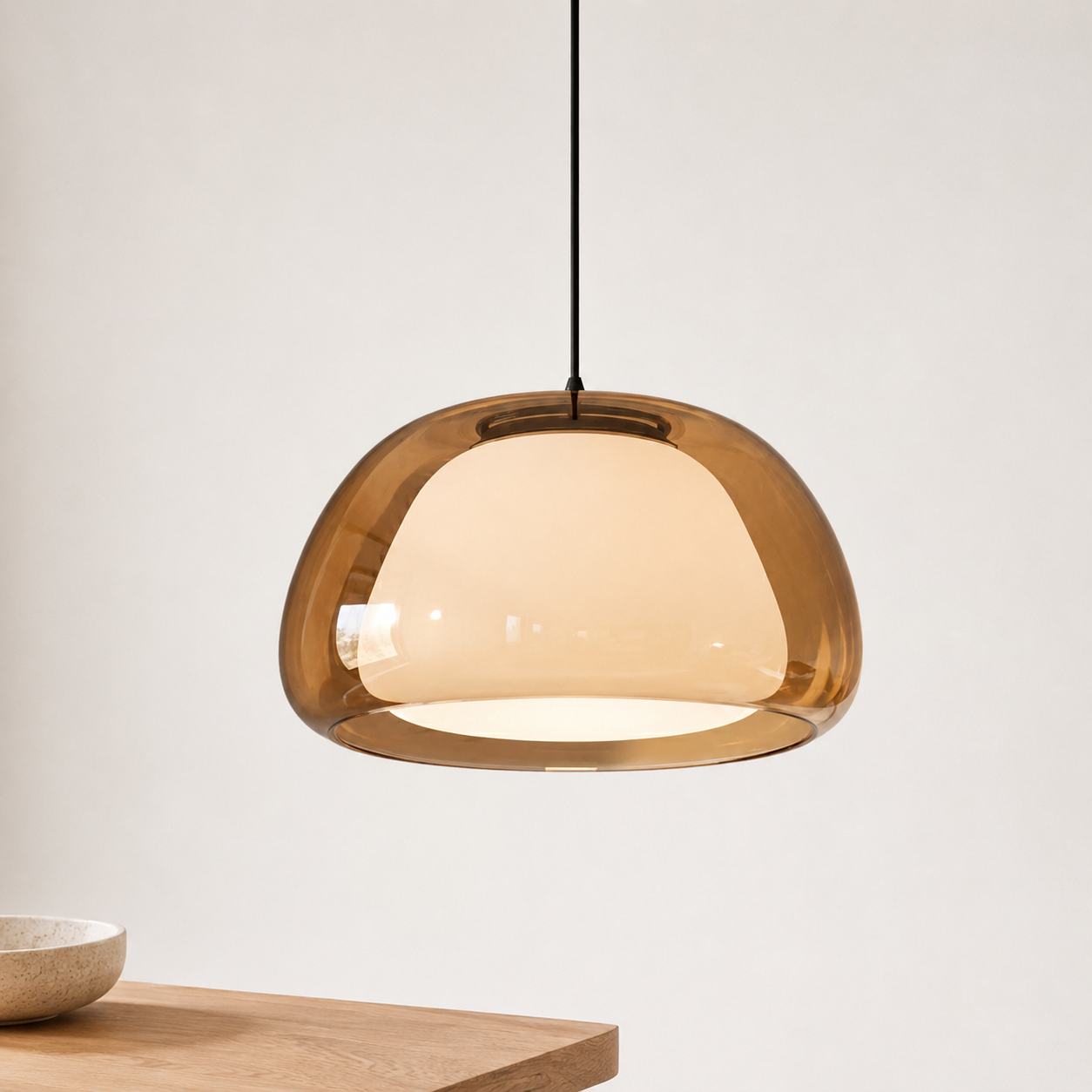 Silvana Modern Glass Dome Pendant Light in amber glass
