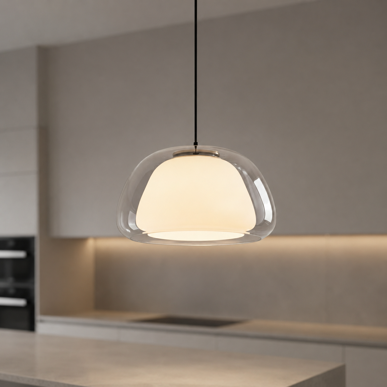 Silvana Modern Glass Dome Pendant Light above a kitchen island