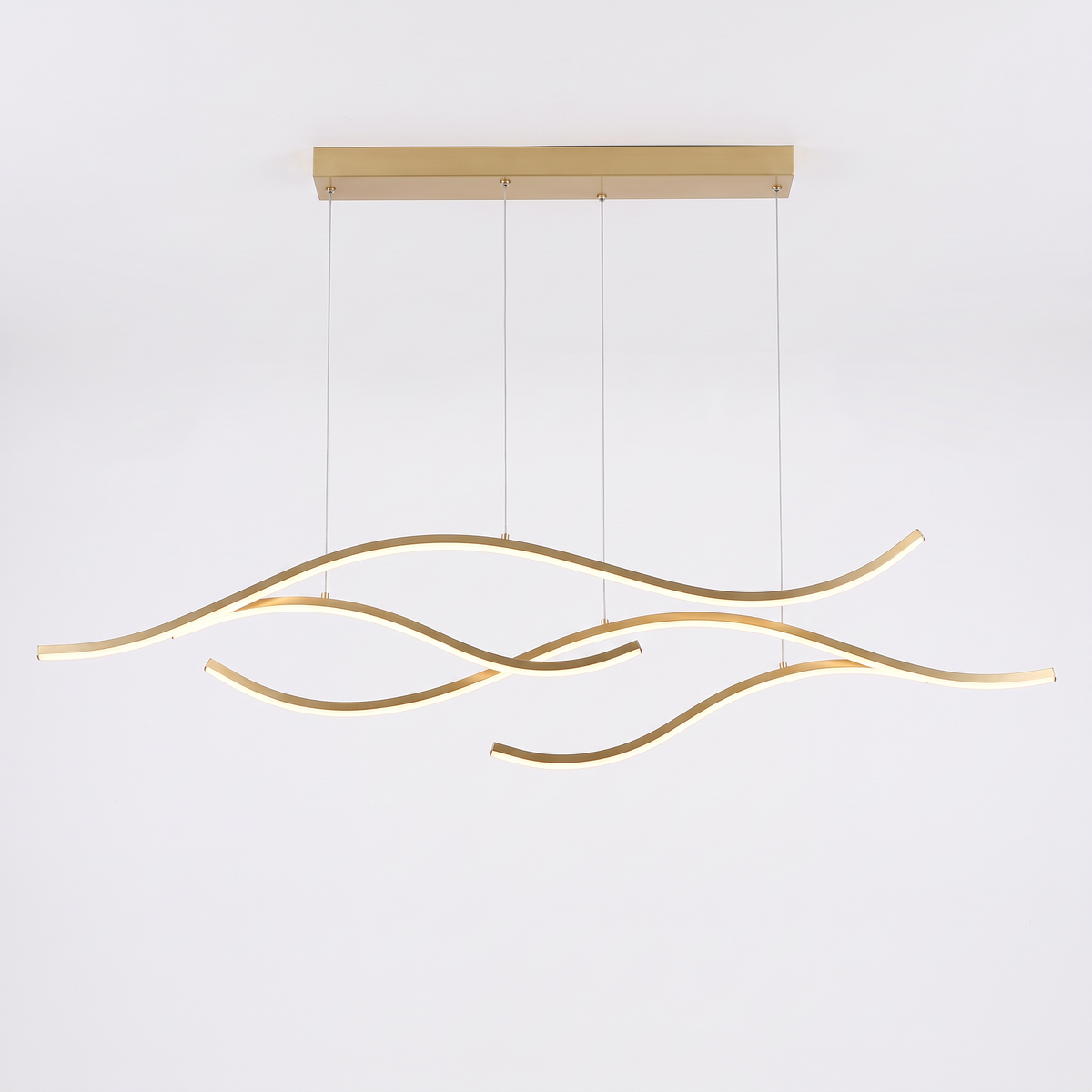 Soho gold 120cm four-wave LED pendant light on a white background
