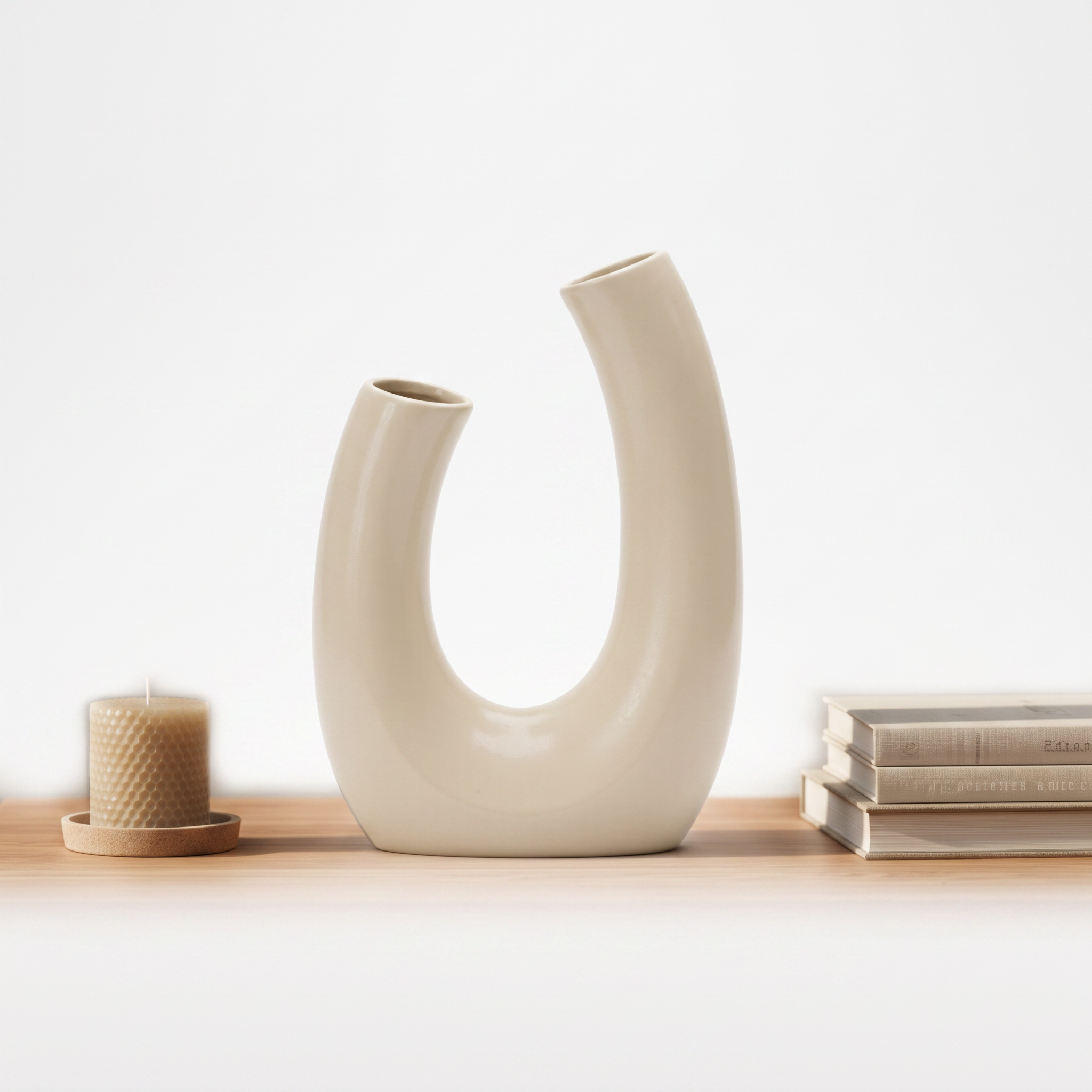 Solander beige ceramic cylinder vase on a plain white background