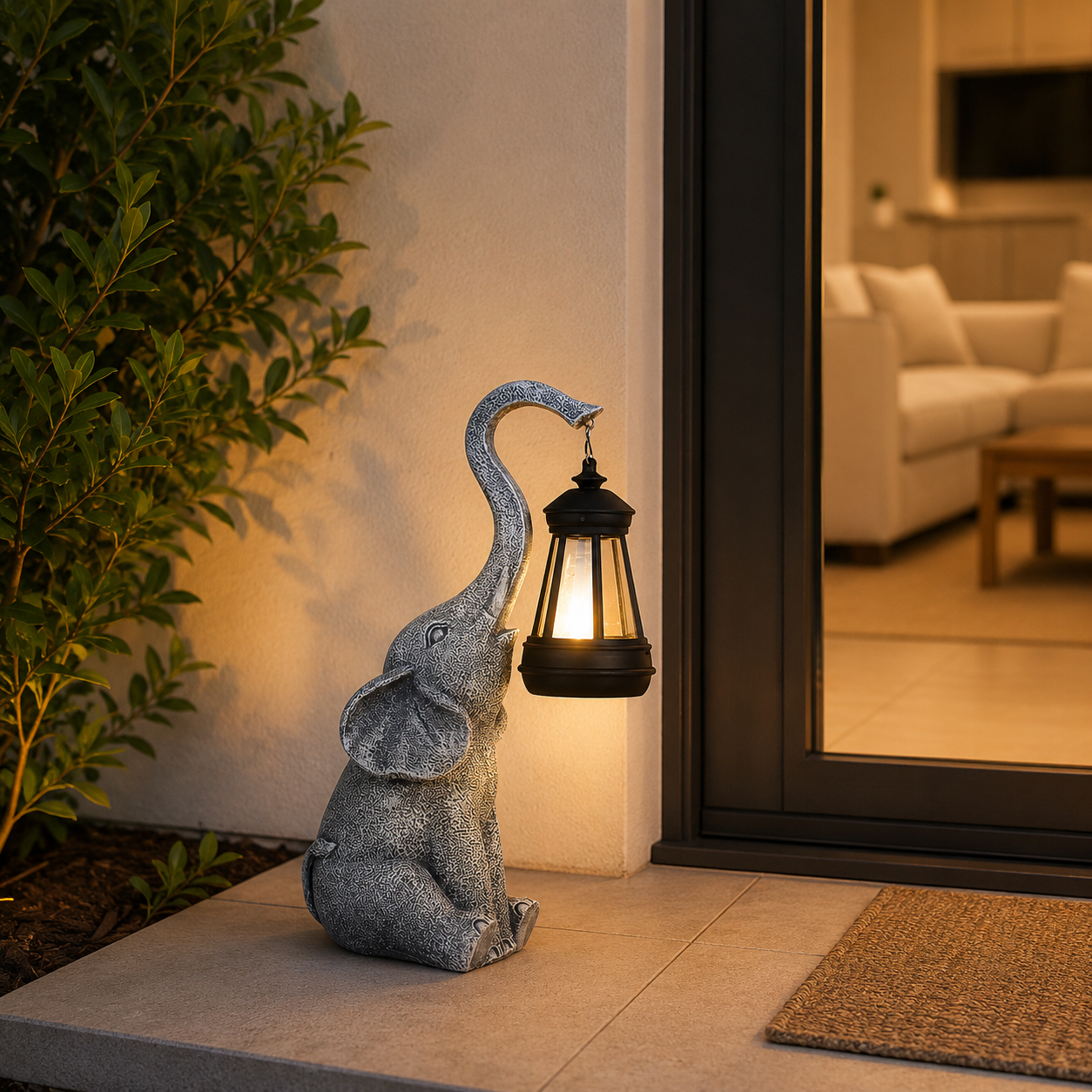 Close-up of the Solar Elephant Garden Light's hanging lantern