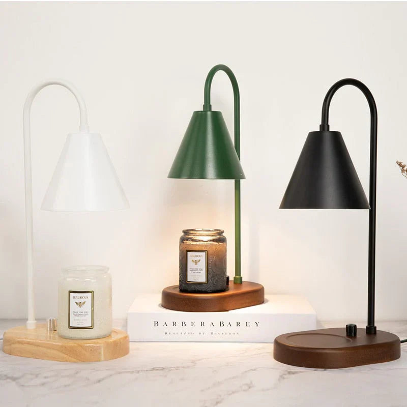 Solara candle warmer lamp in black finish with wooden base