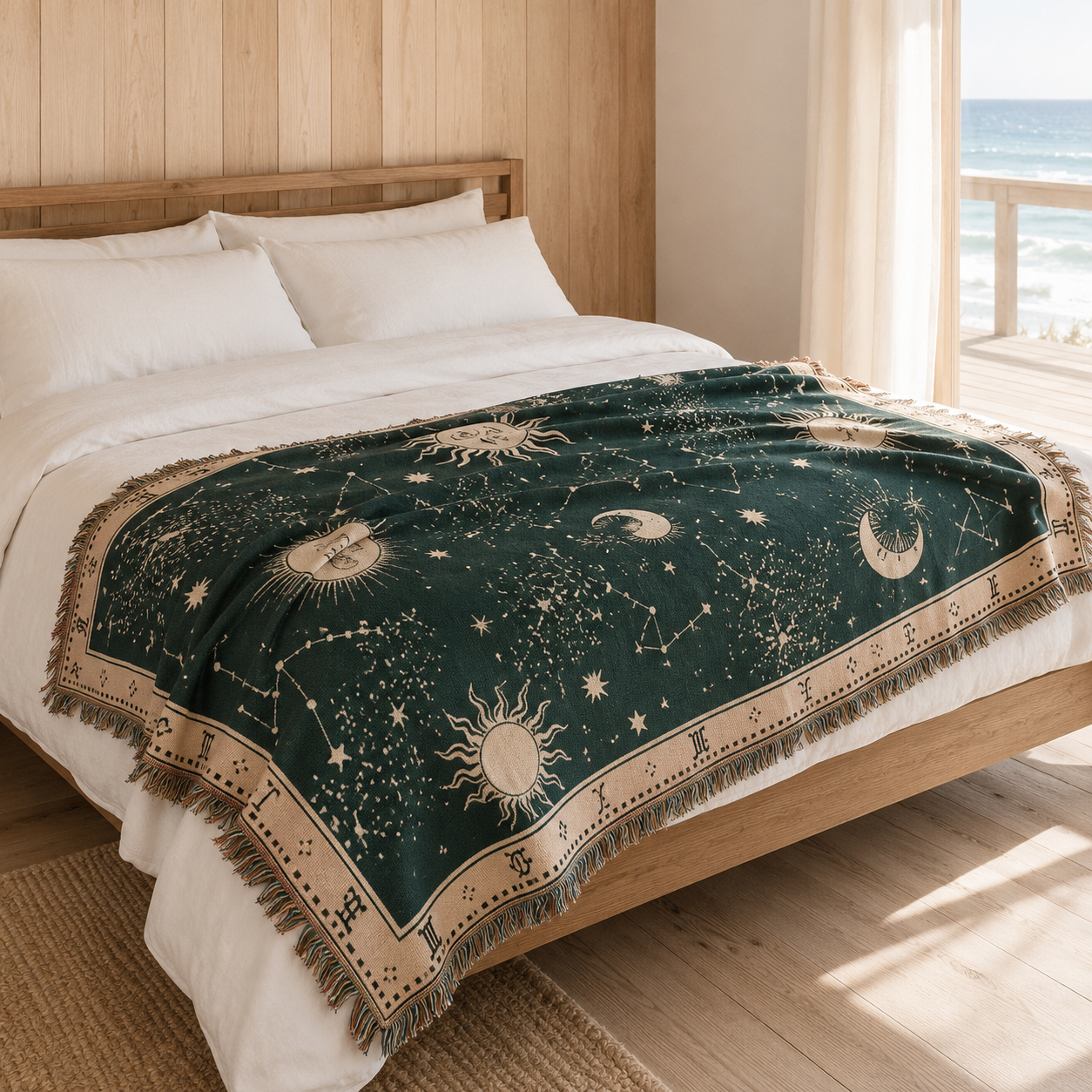 Space Colour-Block Throw Blanket with Woven Fringe close-up showing the fringe detail