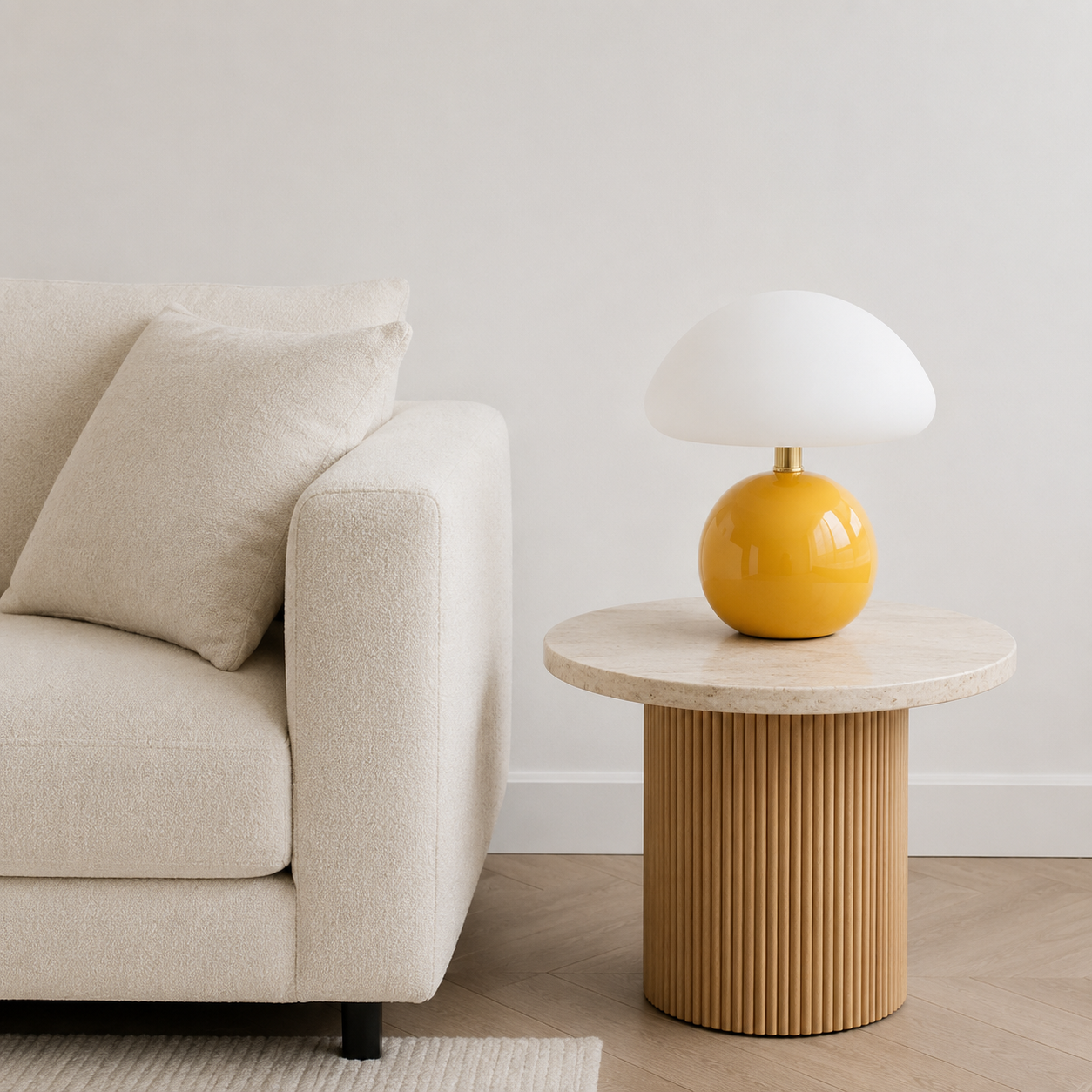 Suffolk Mushroom Table Lamp in pink on a nightstand