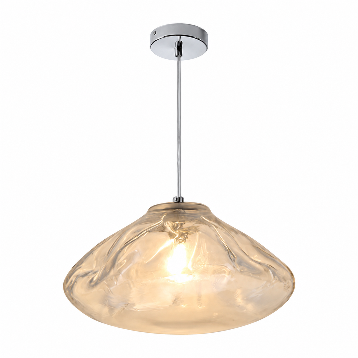 Sumba Glass Cluster Pendant Light single rippled glass shade with silver canopy on a white background