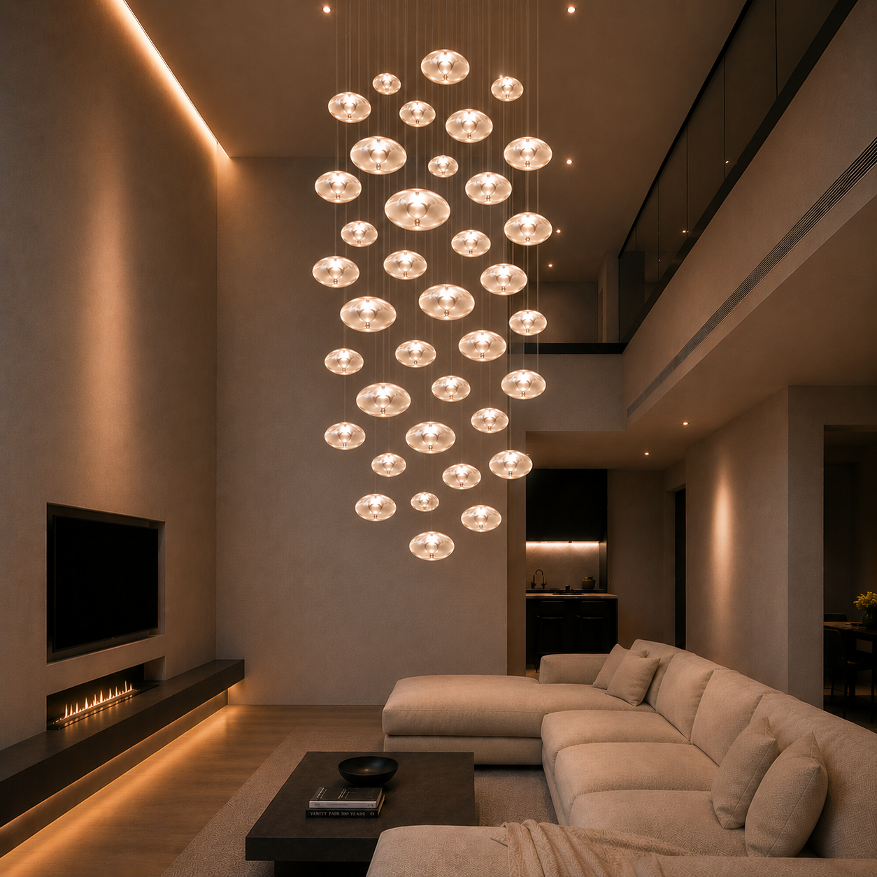 Sumba Glass Cluster Pendant Light illuminated warm light