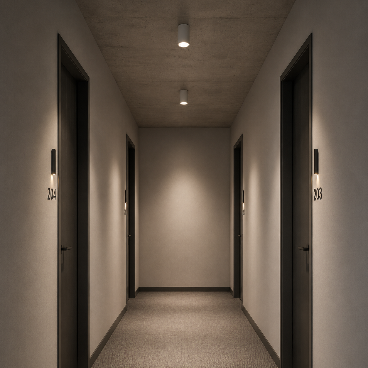 Surry industrial cement downlight installed in corridor ceiling