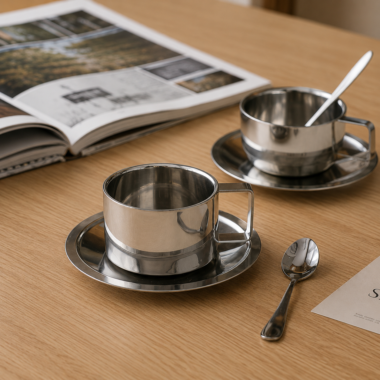Tavra Stainless Steel Coffee Cup Set in the smaller size option