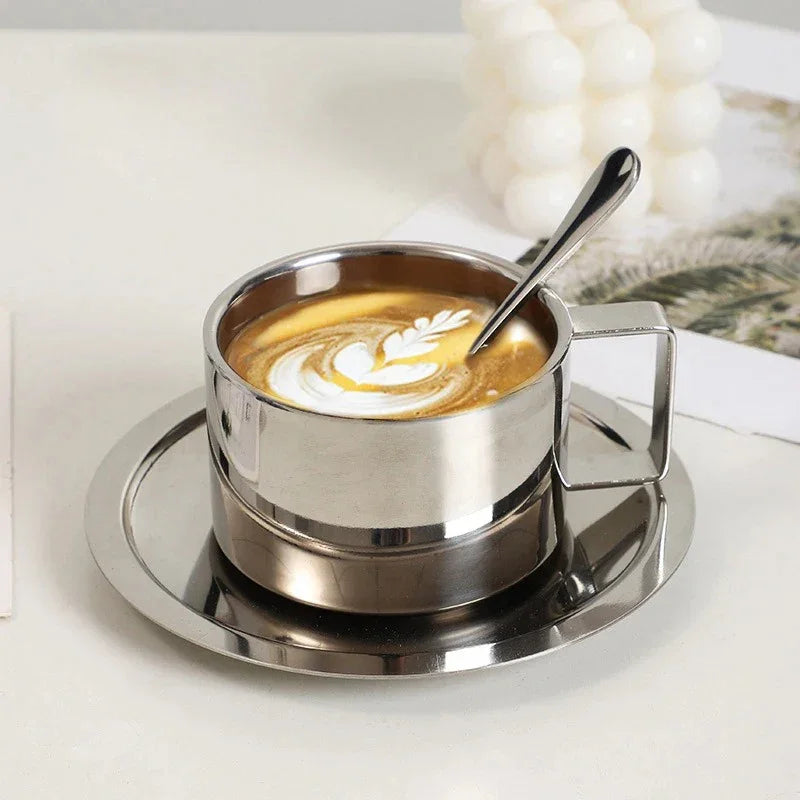 Tavra Coffee Cup Set displayed with tray and spoon for temperature retention