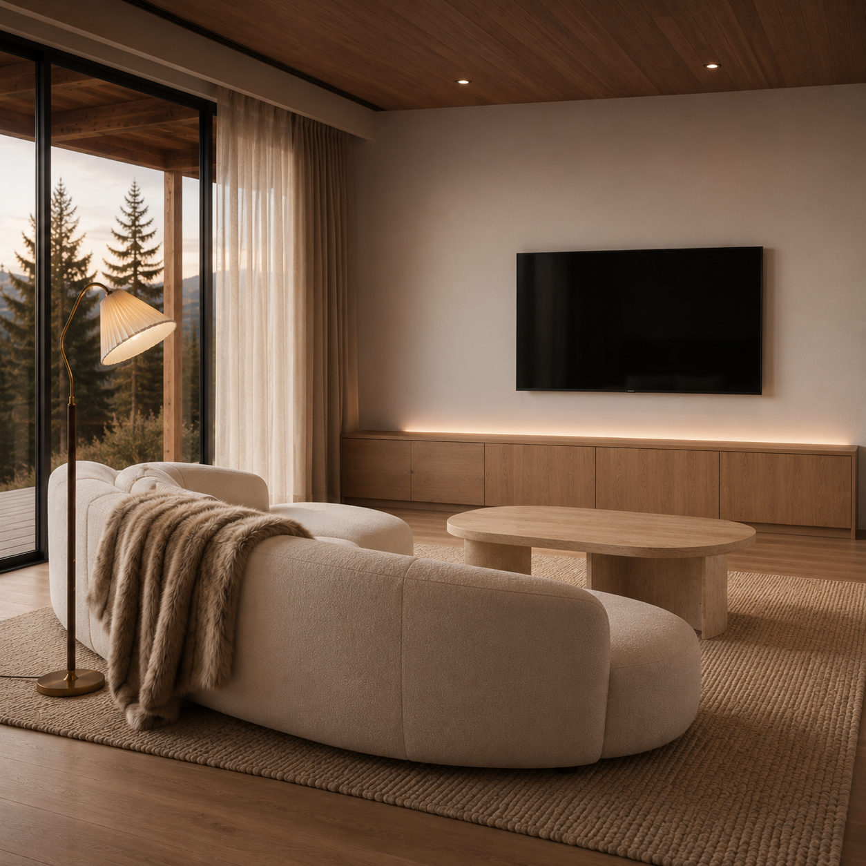 Togi floor lamp illuminated in warm white light