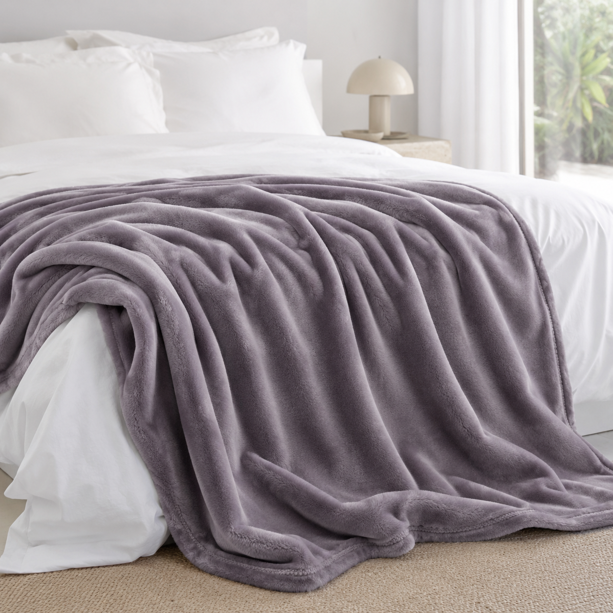 Torren Velvet Flannel Throw Blanket styled on a bed for extra warmth