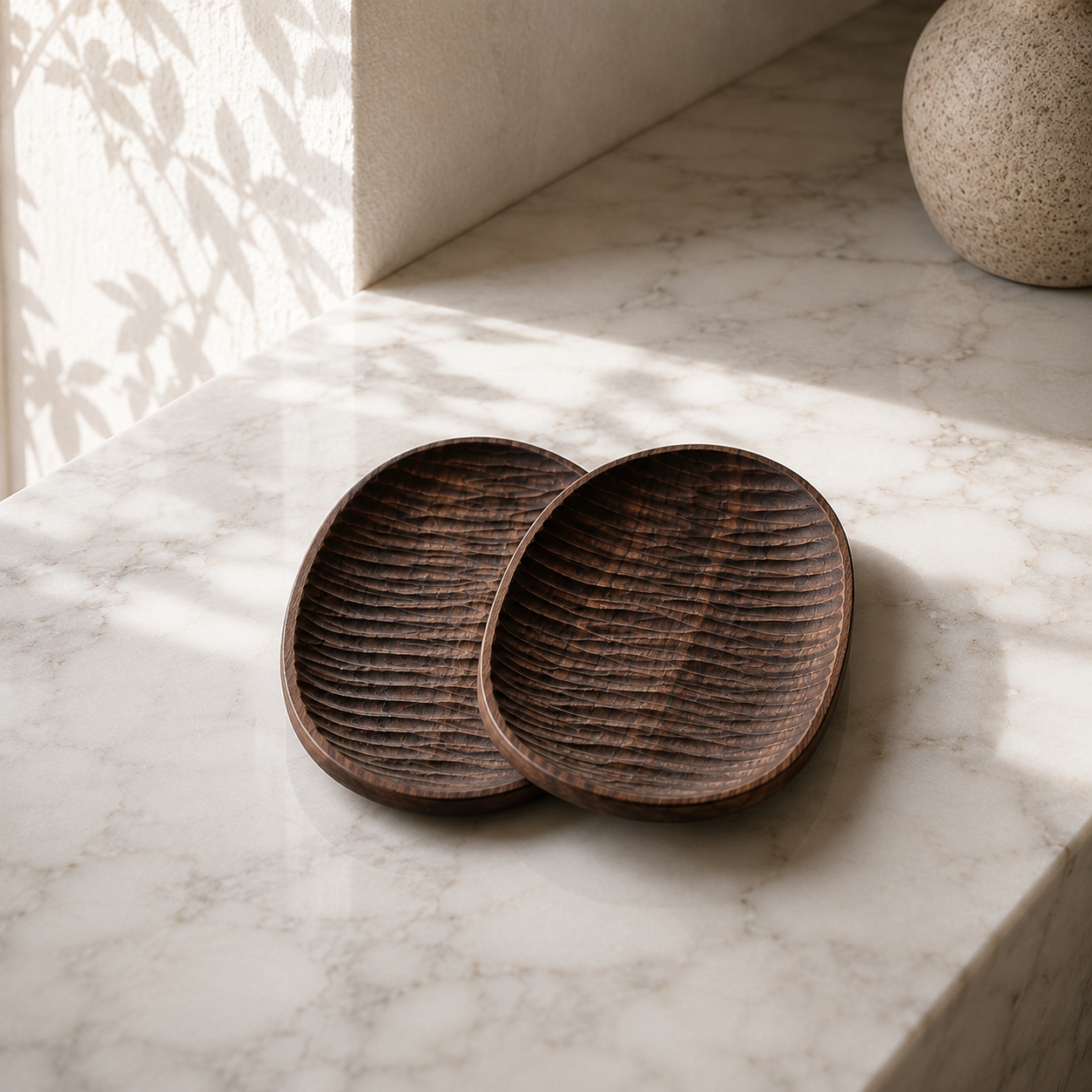 Ubud Walnut Wood Serving Plate styled with cheese and fruit