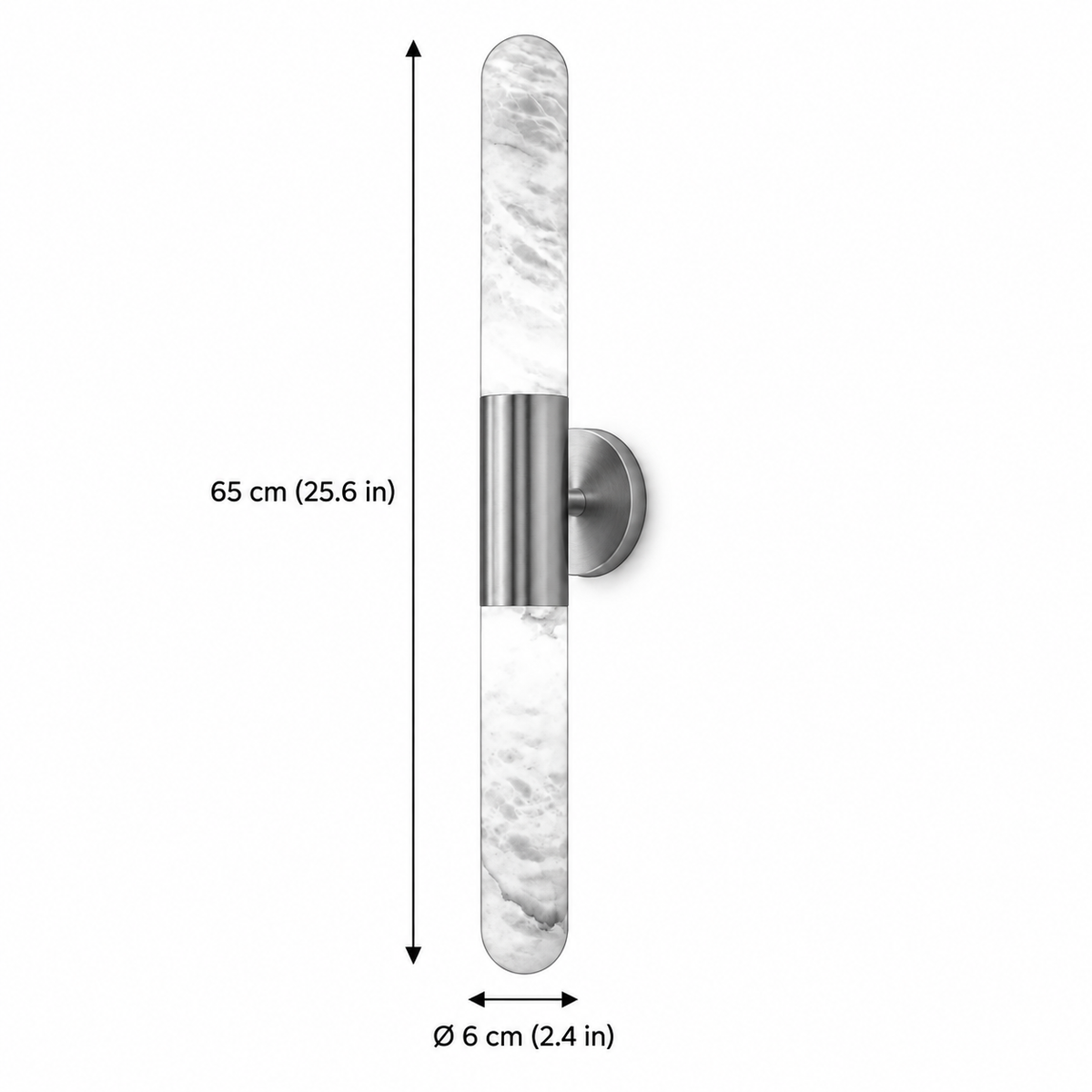Waverly alabaster wall sconce dimensions, 65cm tall and 6cm in diameter