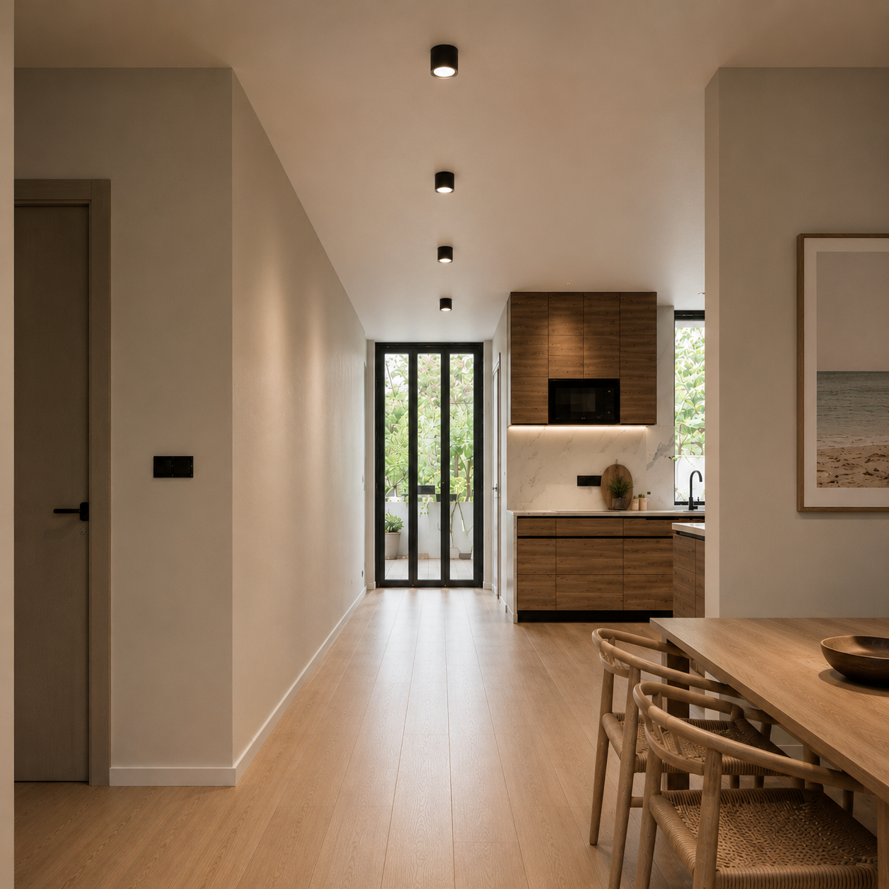 Wynard adjustable LED downlight in white finish mounted on ceiling