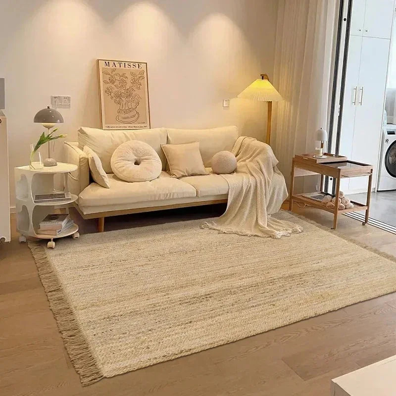 Yarrel Bamboo Rug styled in a living room setting